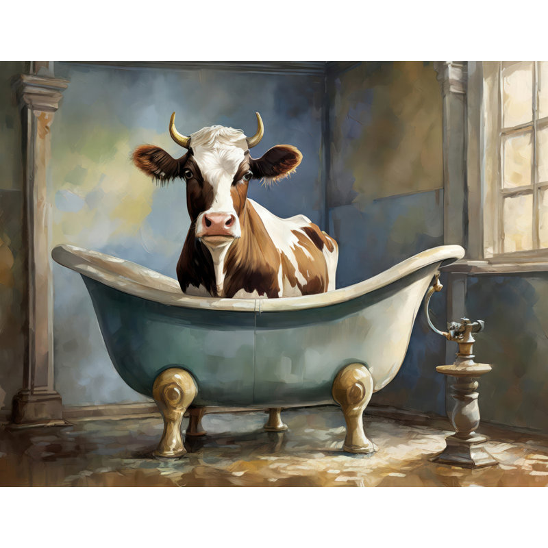 «Cow Bathaign» sur toile, H 15 po x l 18 po