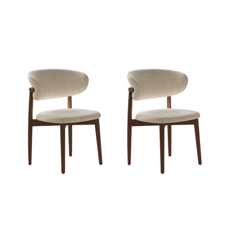 Chaises de salle à manger modernes de style Mid-Century beige, chaises de cuisine en bois de chêne massif brun pour la salle à manger, lin en coton blanc cassé, aucun assemblage requis