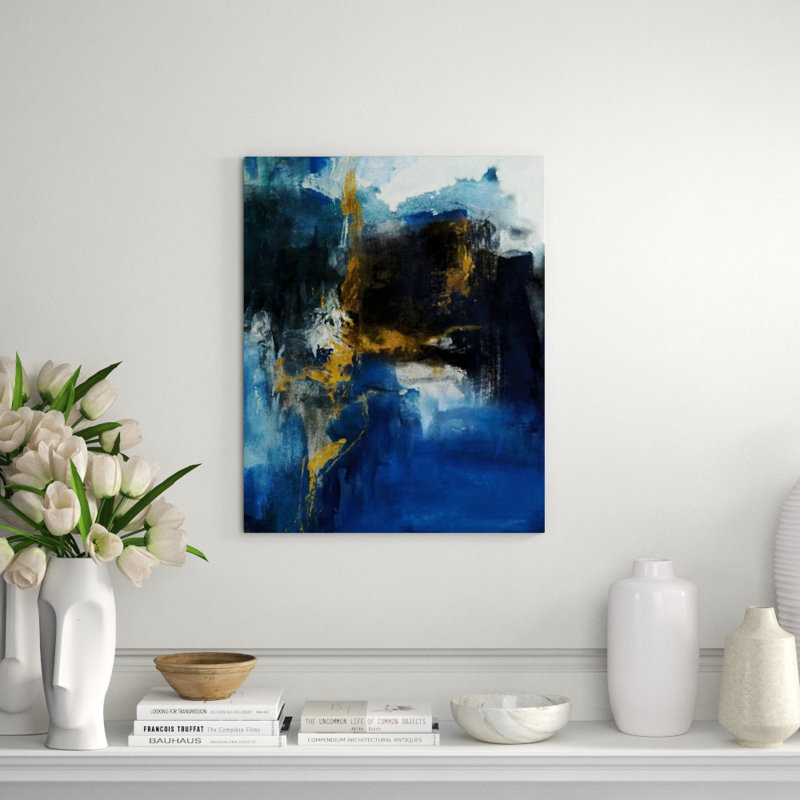 Marine Effect Print by Elle Youngstrom, Hand Embellishment Gold, 50" H x 40" W x 1.5" D