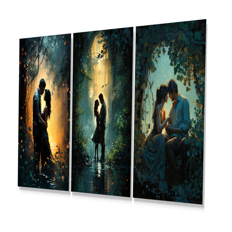 «Twilight Tenderness Couple», ensemble de 3 reproductions d'art mural en métal, H 32 po x l 48 po