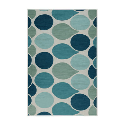 Washable Tide Pool Circles Deluxe Coastal Area Rug