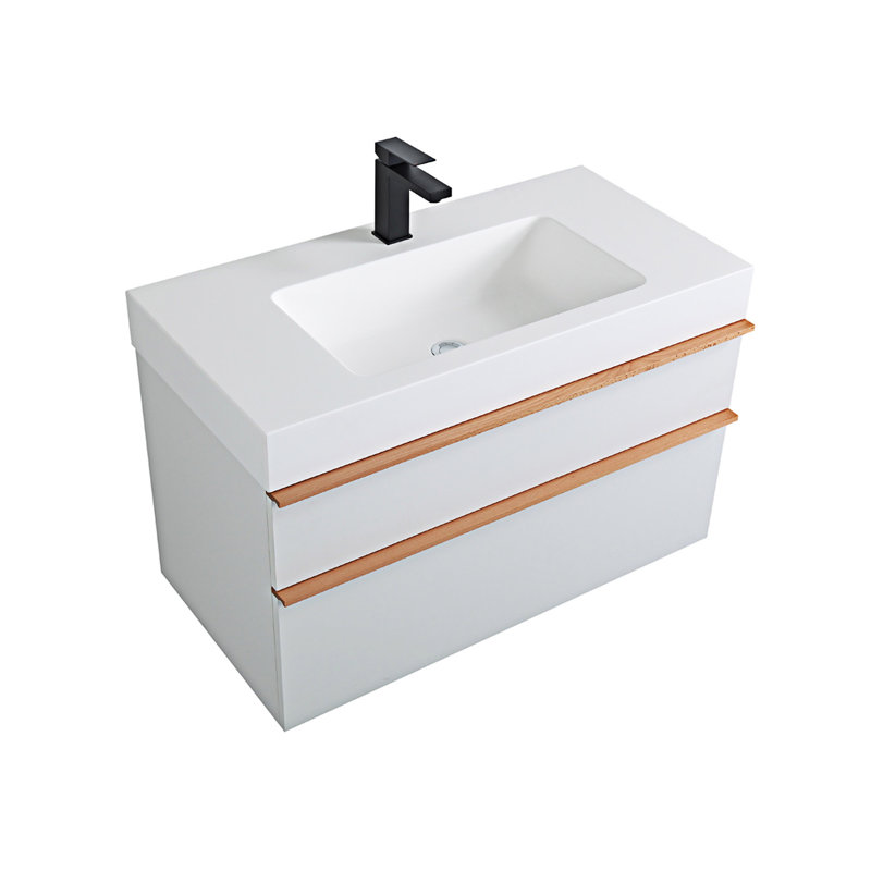 Meuble-lavabo mural avec lavabo en acrylique intégré, Blanc, 36"