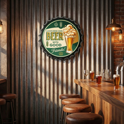 Beer Friends Bottle Caps Metal Tin Signs Wall Art Plaque Vintage Home Decor 13.8x13.8 Inch