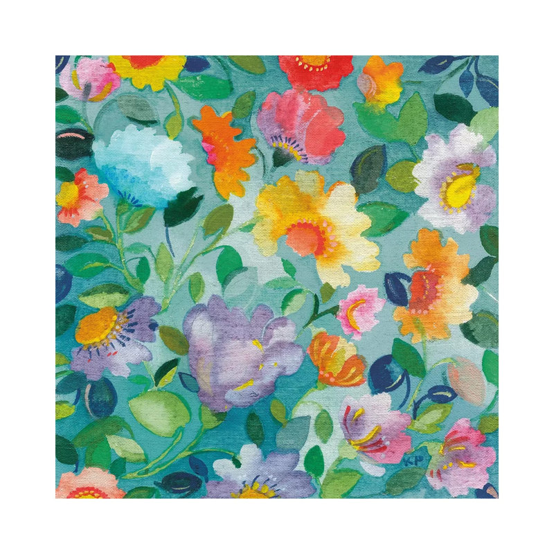 Turquoise Flowers - Wrapped Canvas Painting, 93.98 cm H x 93.98 cm W