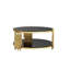 Table basse carrée avec verre noir de ton double couche et structure en acier inoxydable doré, 31,5 pouces, moderne