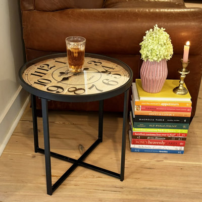 Chronique Side Table With Clock Top, 18"