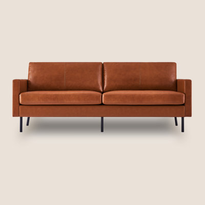 Genuine Leather Square Arm Sofa, Brown