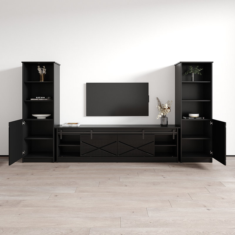 Fiorenze 120.5" Modern Entertainment Center with Electric Fireplace, High Gloss Finish, Media Storage, Black/Black