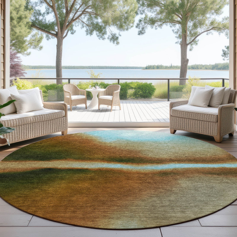 Machine Washable Indoor/Outdoor Lockway ACN2419 Abstract Rug, Round 8'