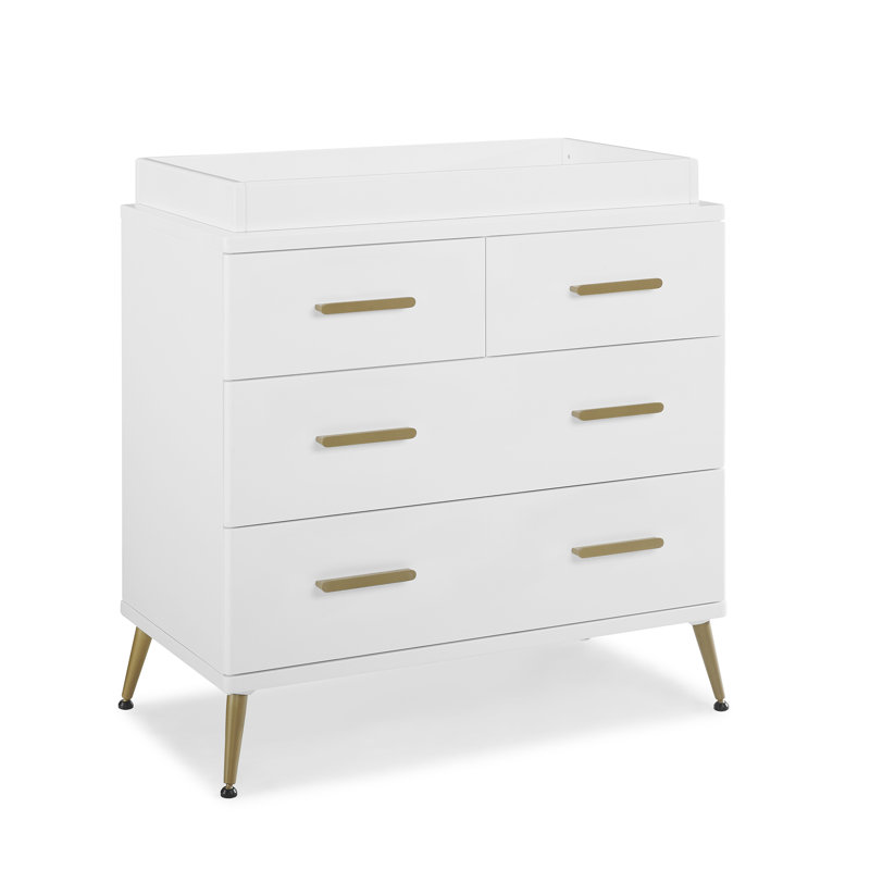 Sloane 4 Drawer Dresser, White/Gold