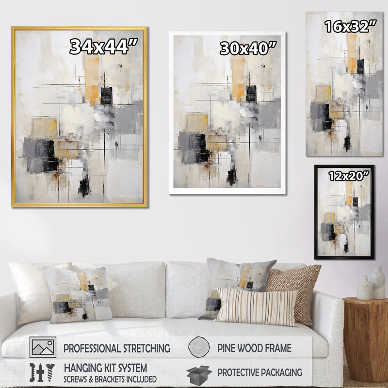 Décoration murale scandinave beige et noir minimalisme II - 119602, Cadre doré simple, H 32 po x l 24 po x P 1 po