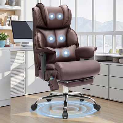 Fauteuil de bureau de massage Big & Tall 500 lb, fauteuil de bureau ergonomique avec vibration à 6 points et repose-pieds, fauteuil d'ordinateur inclinable robuste, cuir synthétique respirant, assemblage facile