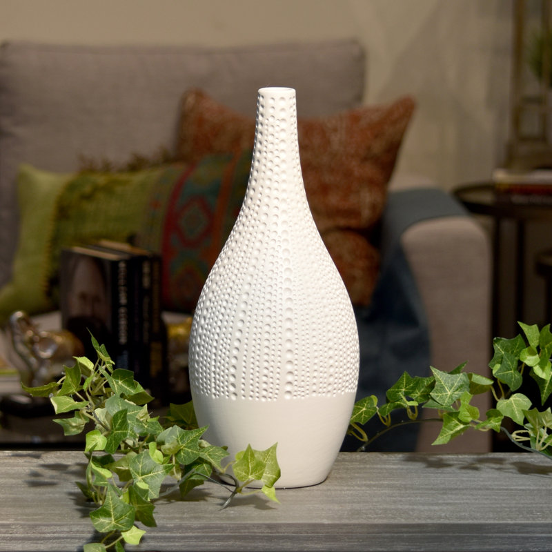 Vase de table ronde en céramique bellied Stasia, Blanc