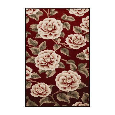 Tapis rouge botanique lavable à la machine