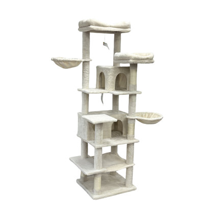 6 - Level 68 Inches Beige Cat Tree For Feline Friends, Removable Cushions, Scratching Posts, Quiet And Relaxing Hammocks, 20 In Depth, 17.8 Width Tall With Soft Covered Cozy Sleeping Comfortable