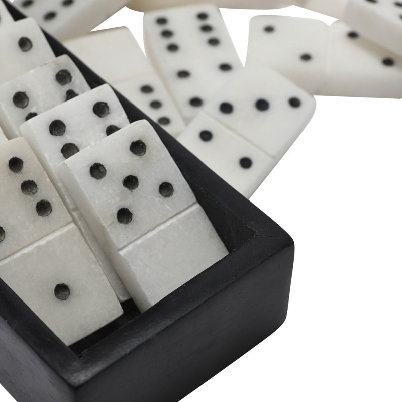 Handmade Alabaster Domino Set in Black Soapstone Tray