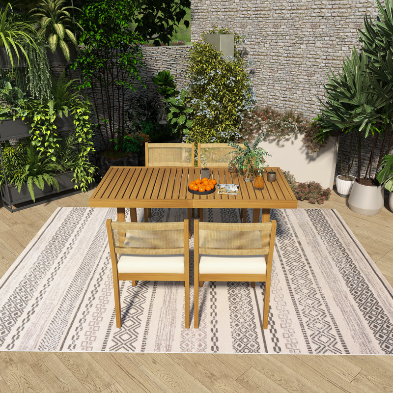 Ensemble de salle à manger de patio 5 pièces pour l'extérieur avec coussins 5 pièces, Beige