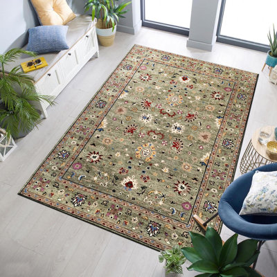 Tapis vert en laine noué à la main 8 pi x 10 pi Tinoco
