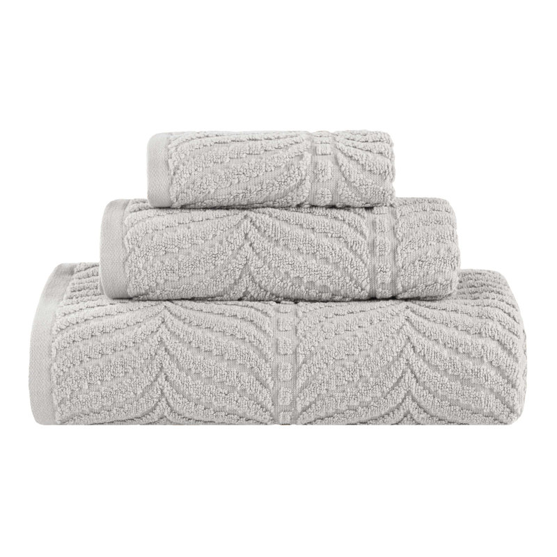 Flaxberry Chevron Zero Twist Jacquard Cotton 3 Piece Bathroom Towel Set, Platinum