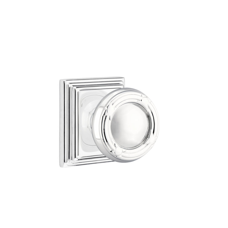 Ensemble de faux boutons Emtek avec rosette Wilshire et bouton ruban et roseau, Chrome brillant