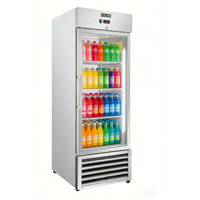 VITLIFE 27’’W Commercial Reach-in Refrigerator with Single Glass Door, Auto-Defrost, 21cu.ft. Bottom Mounted, Stainless Steel Upright Display Refrigerator for Restaurant, Bar, Shop, 33°F to 41°F