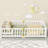 Twin/Full Size Floor Bed, Solid Wood Montessori Bed Frame With Door And Safety Guardrails-1106051618