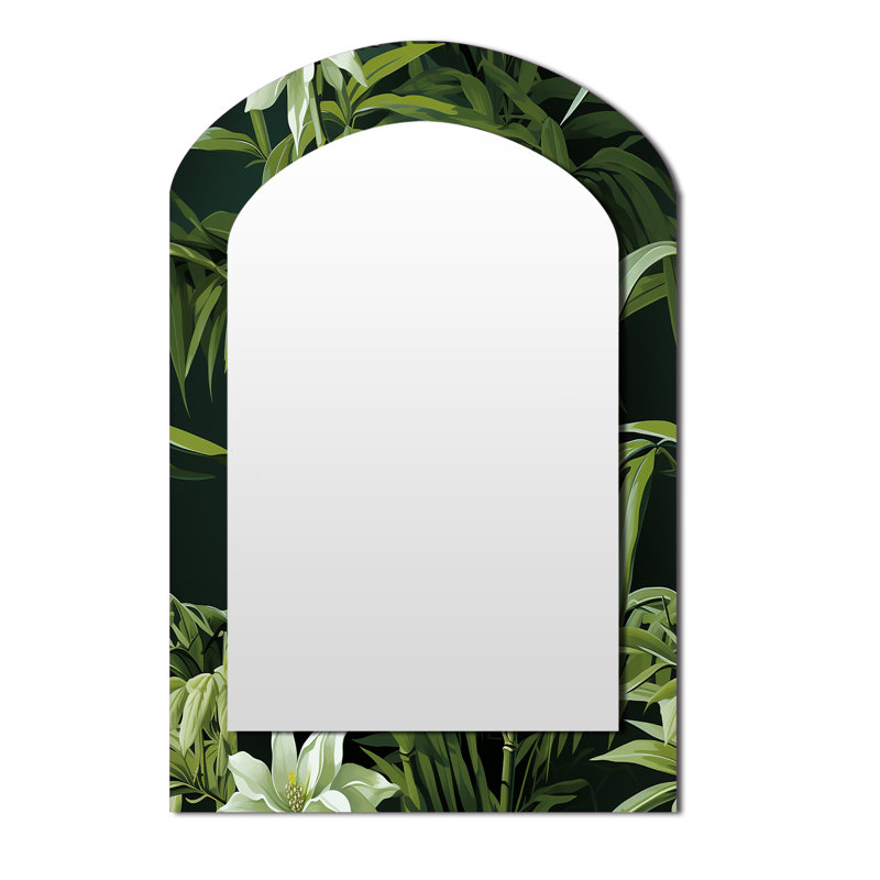 Bambou élégant motif tropical - miroir mural décoratif arche tropicale, miroir asymétrique tropical, impression d'art en métal