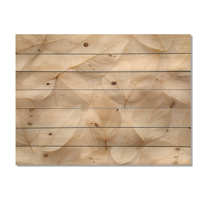 Feuillage ivoire collage de feuilles II - impression sur bois de feuilles - sur bois de pin naturel, H 24 po x l 32 po
