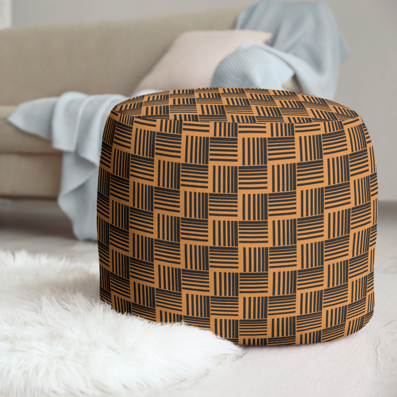 Upholstered Pouf, Black/Orange
