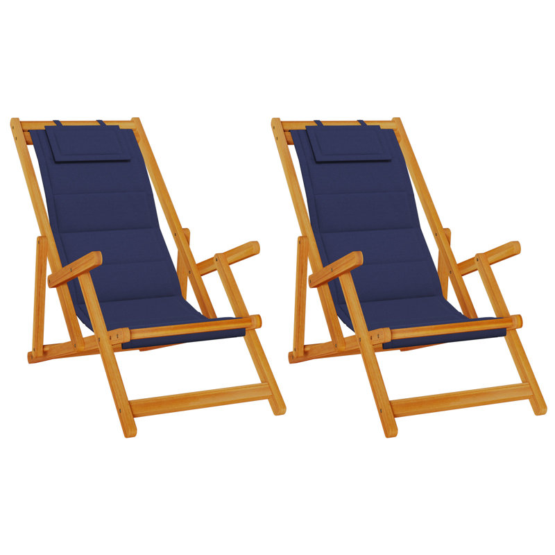 Beach Chair with Cushion Folding Solid Acacia Wood Garden Lounge Patio, Blue