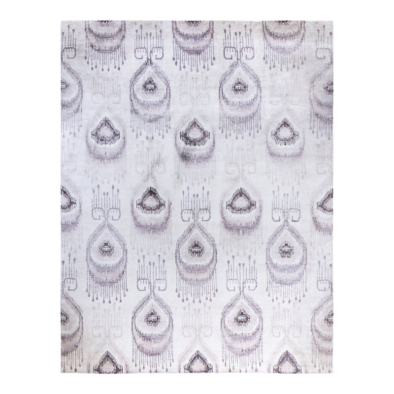 Gray Hand-Knotted Silk Rectangular Area Rug