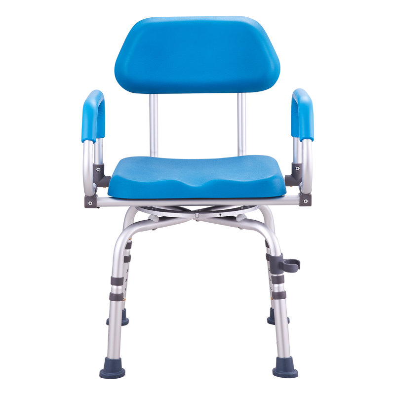 Blue Adjustable Swivel Shower Chair with Padded Seat