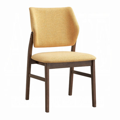 Farmhouse Style Walnut Finish and Yellow Dining Side Chairs Set of 2 Comfortable Backrest Dining Furniture
