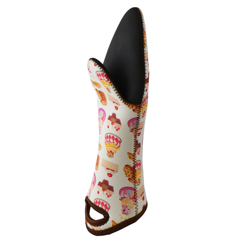White Neoprene Oven Mitt with Colorful Baker Pattern