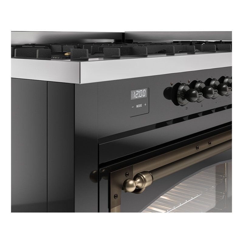 Cuisinière à double combustible ILVE Nostalgie II Series 60 po avec 9 brûleurs scellés et plaque de cuisson (gaz naturel, porte vitrée)