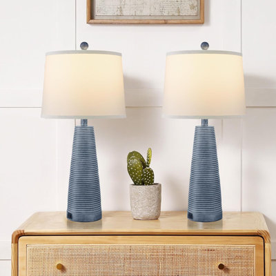 Nightstand Lamp Bedside Lamps Set Of 2 Desk Lamp Vintage Rustic Farmhouse Table Lamp 3 Way Dimmable Light,Bulb X 2,USB AC Port (With Gold, High 27 Inch)