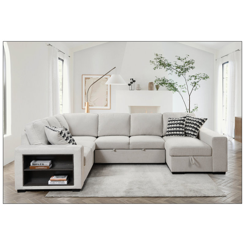 Canapé modulaire rembourré 5 pièces Xareni, Velours beige