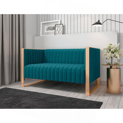 Causeuse 57 po en velours bleu sarcelle