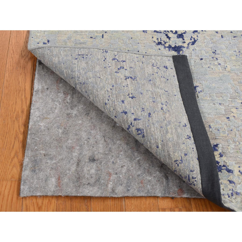Tapis en soie 3 pi x 4 pi 10 po bleu en soie avec laine noué à la main 4D461E4236234B78933F6613201D4D38