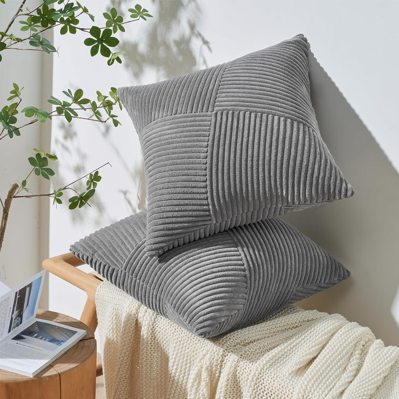 Corduroy Throw Pillow Covers,Soft Corduroy Couch Decorative Pillow Covers Windmill Textured Striped Cushion Cover,Set of 2