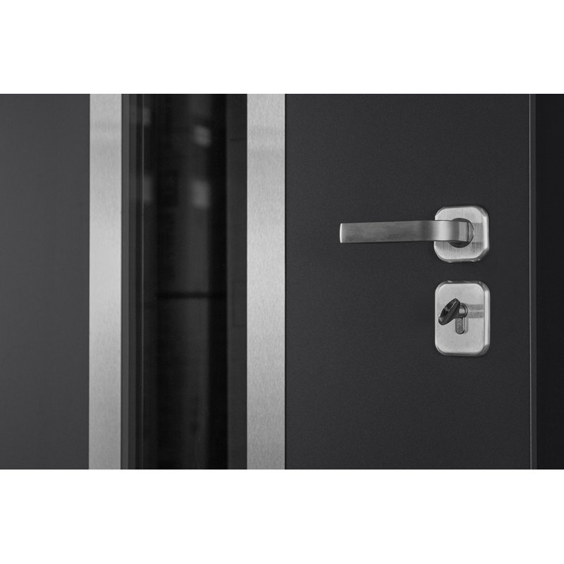 Porte d'entrée extérieure moderne en acier 36 po x 80 po - Inox SI avec éclairage latéral et traverse, Gris