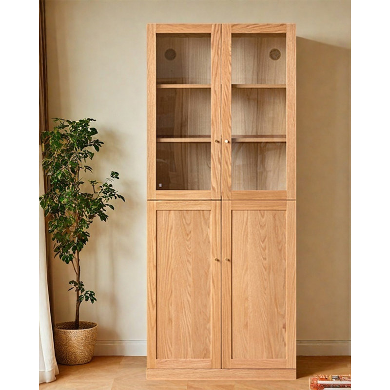 Modern Solid Oak Glass Door Bookcase
