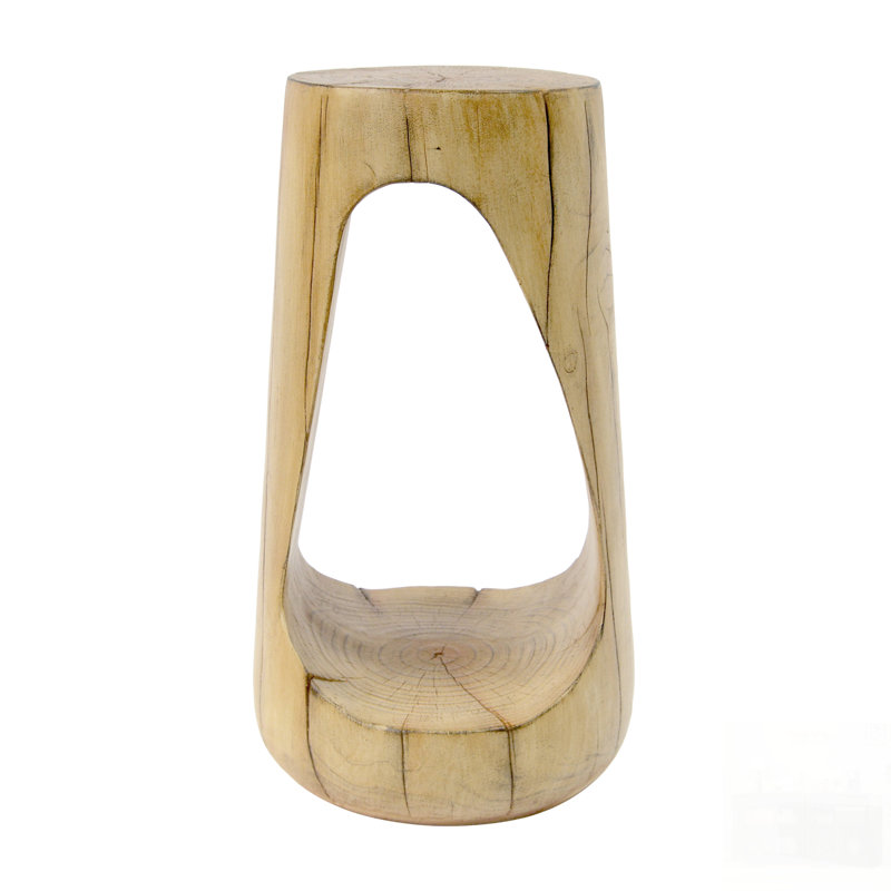 Outdoor Side Table With Hollow Design, Lightweight Concrete, Wood-Like Texture For Patio, Balcony, And Poolside Use, Natural