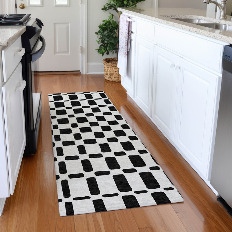 Premium Machine Washable Prisco Black Rug, Runner 2'3" x 7'6"