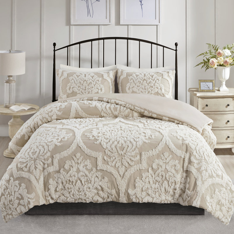 Édredon ravissant de style taupe très grand / très grand en chenille de coton de style Shabby Chic, Taupe