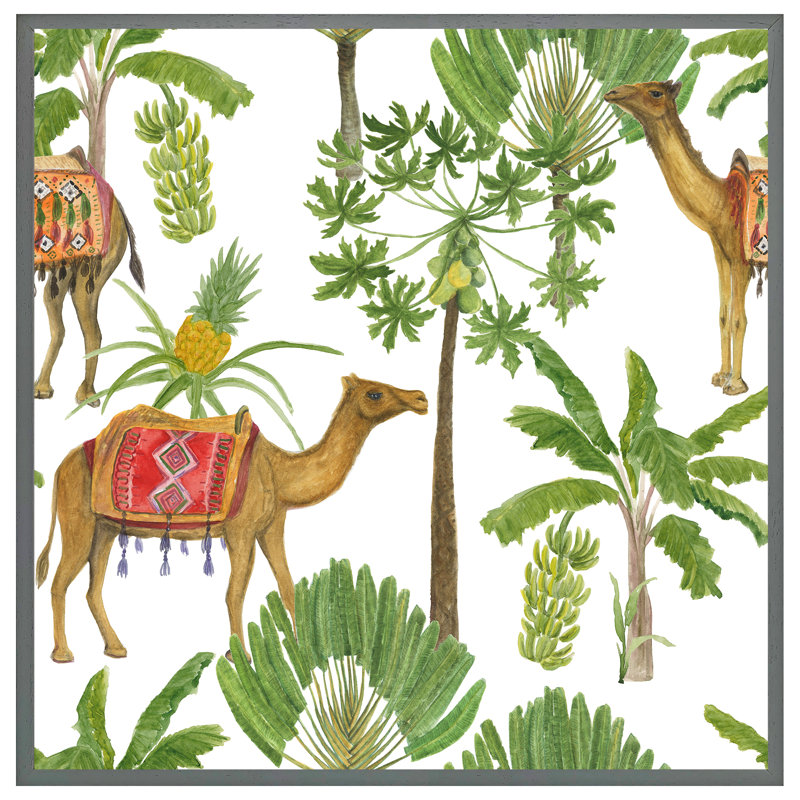 Aashriya Camels & Palm Trees 1 Piece Single Picture Frame Wall Art, 31cm H x 31cm W x 4cm D, Grey Framed