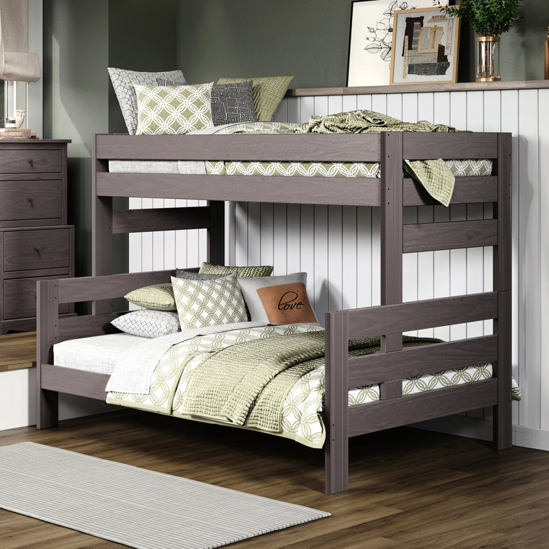 Lit superposé gris rustique, bois massif, style planche, pin brésilien, aux extrémités, l 78 po x P 56 po H 61 po, choix de décor de chambre à coucher, lit en bois optionnel 1Pc dans la tête de lit / agrafe