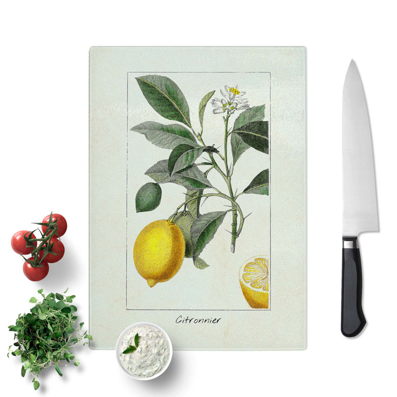Tempered Glass Illustration of a Lemon Tree Chopping Board, 20 cm x 28.5 cm