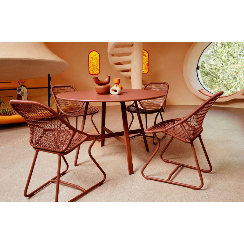 Sixties Outdoor Dining Side Chair, Red Ochre