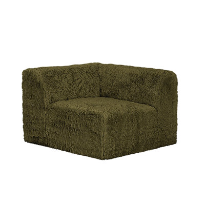 Canapé d'angle modulaire contemporain en fausse fourrure vert olive - Élément de mobilier de salon modulaire en mousse haute densité